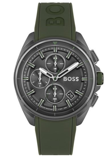 Gents Hugo Boss Chrome And Khaki Green Volane Watch