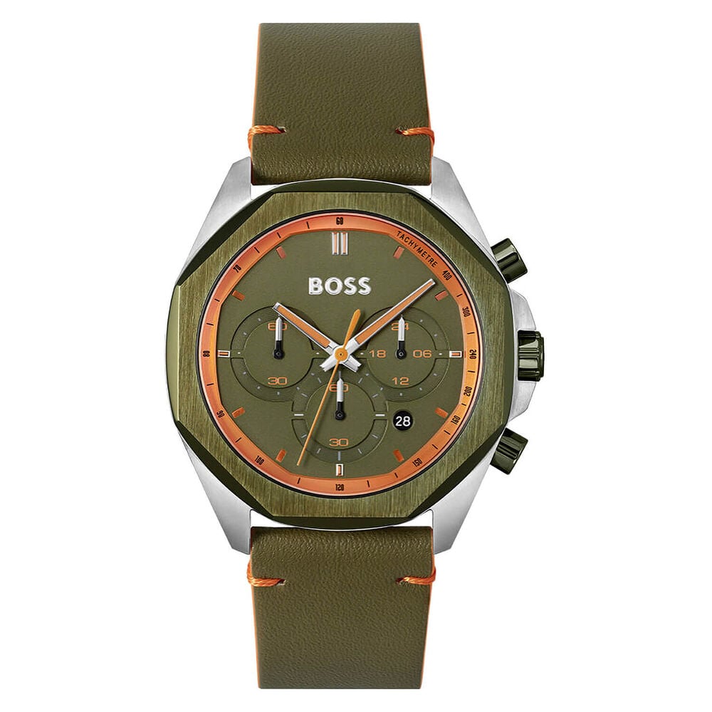 Gents Hugo Boss Khaki And Orange Chronograph Watch