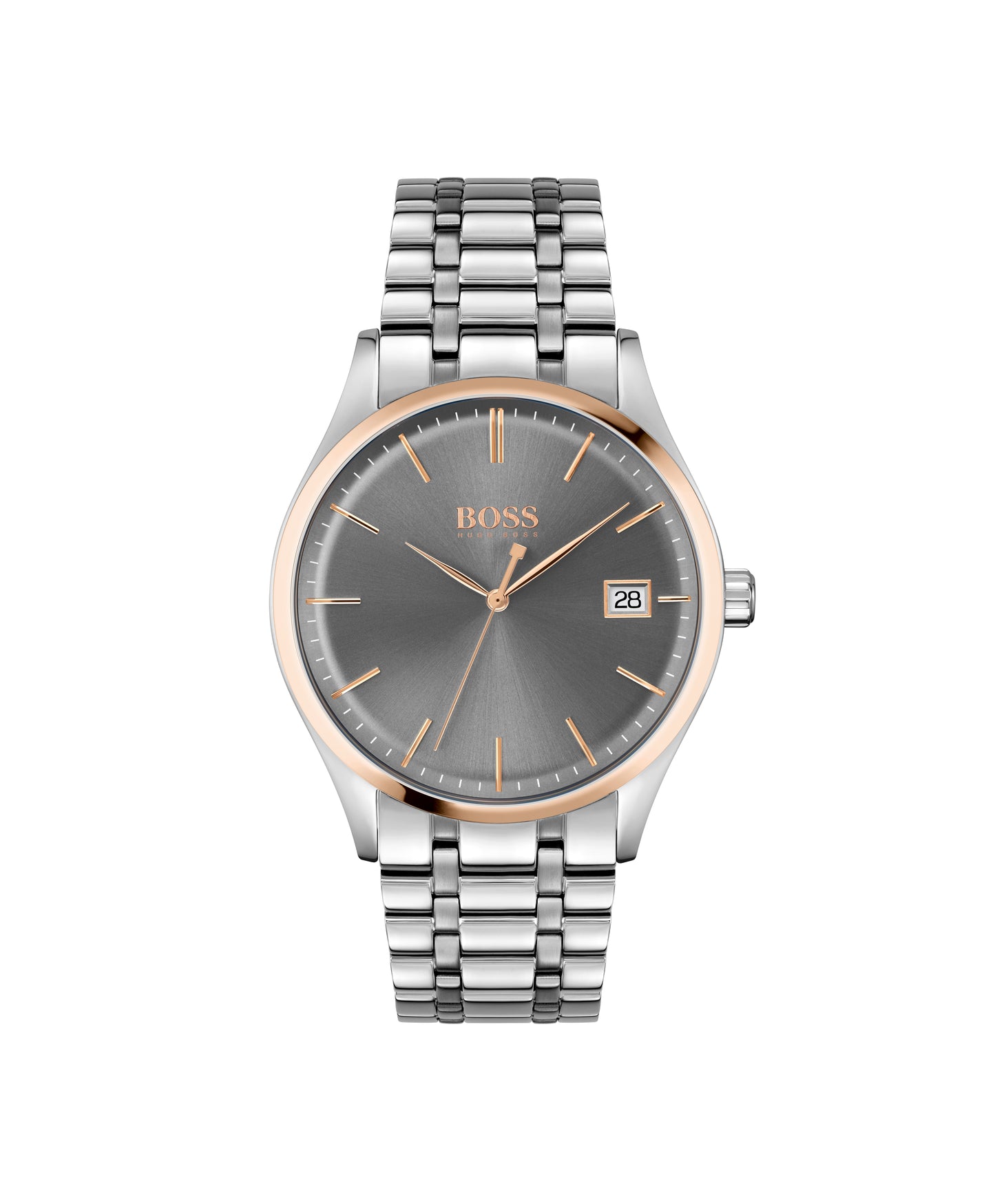 Gents Stainless Steel Bracelet Black Dial Rose Batons Hugo Boss