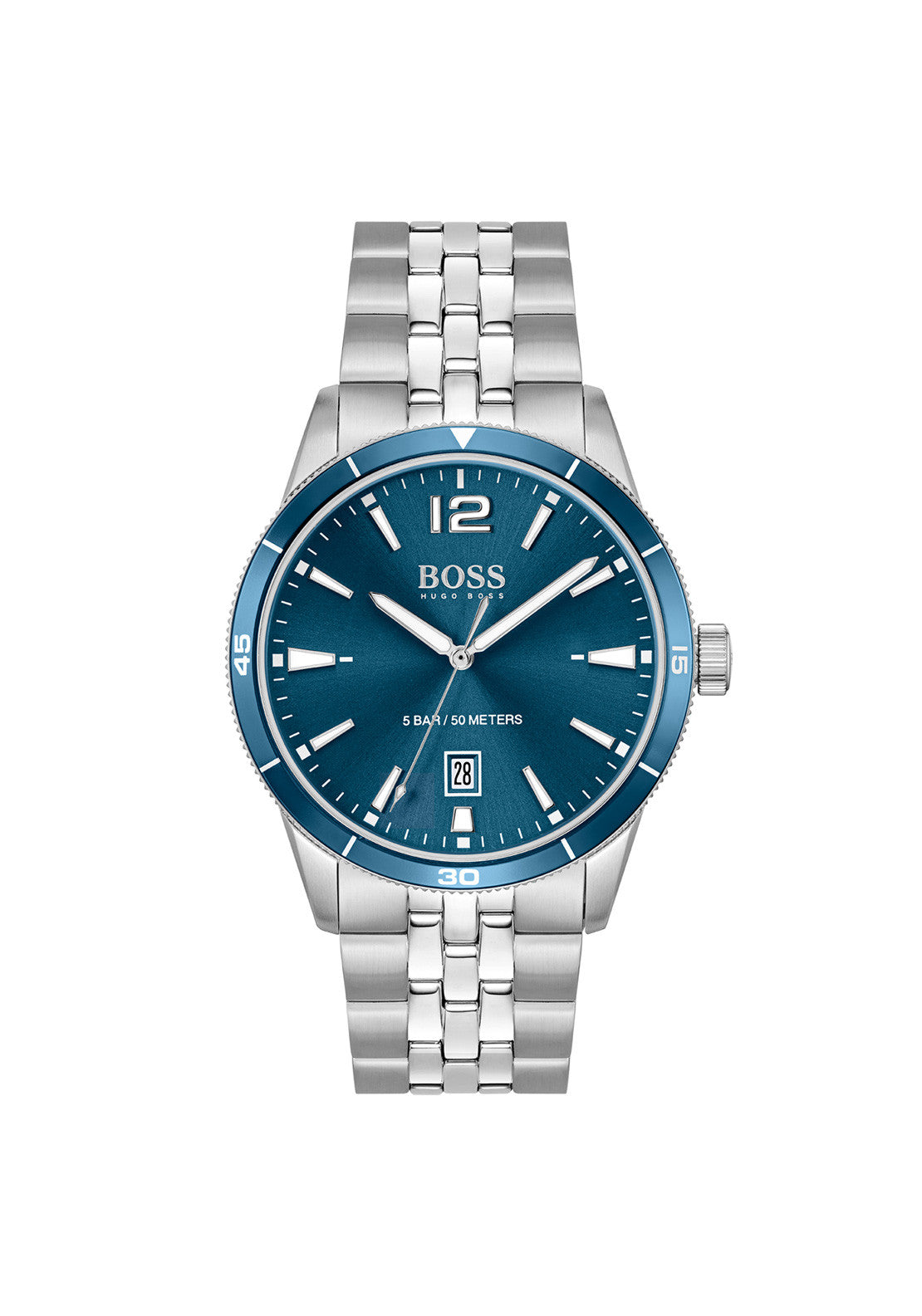 Gents Hugo Boss Stainless Steel Watch With Blue Bezel