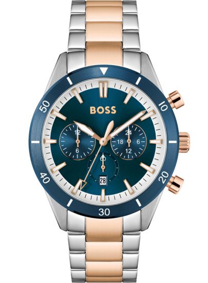 Gents Two Tone Hugo Boss Blue Chronograph Santiago Watch