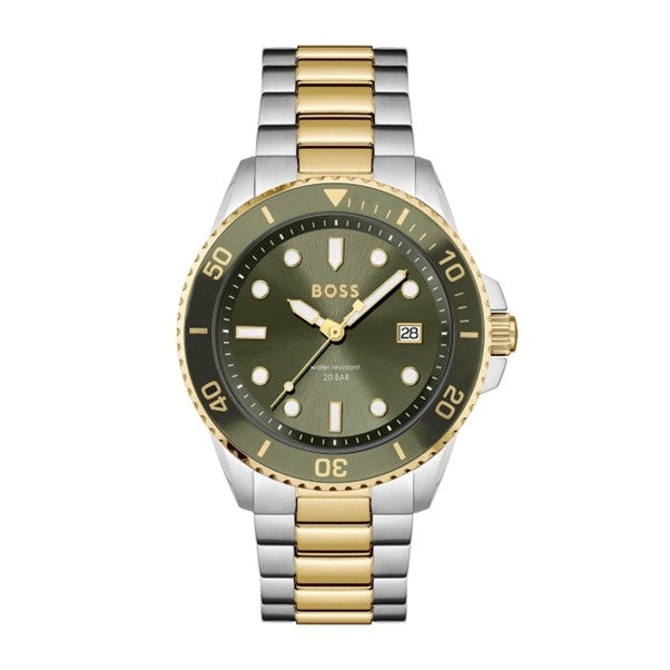 Gents Hugo Boss Two Tone Green Dial Watch