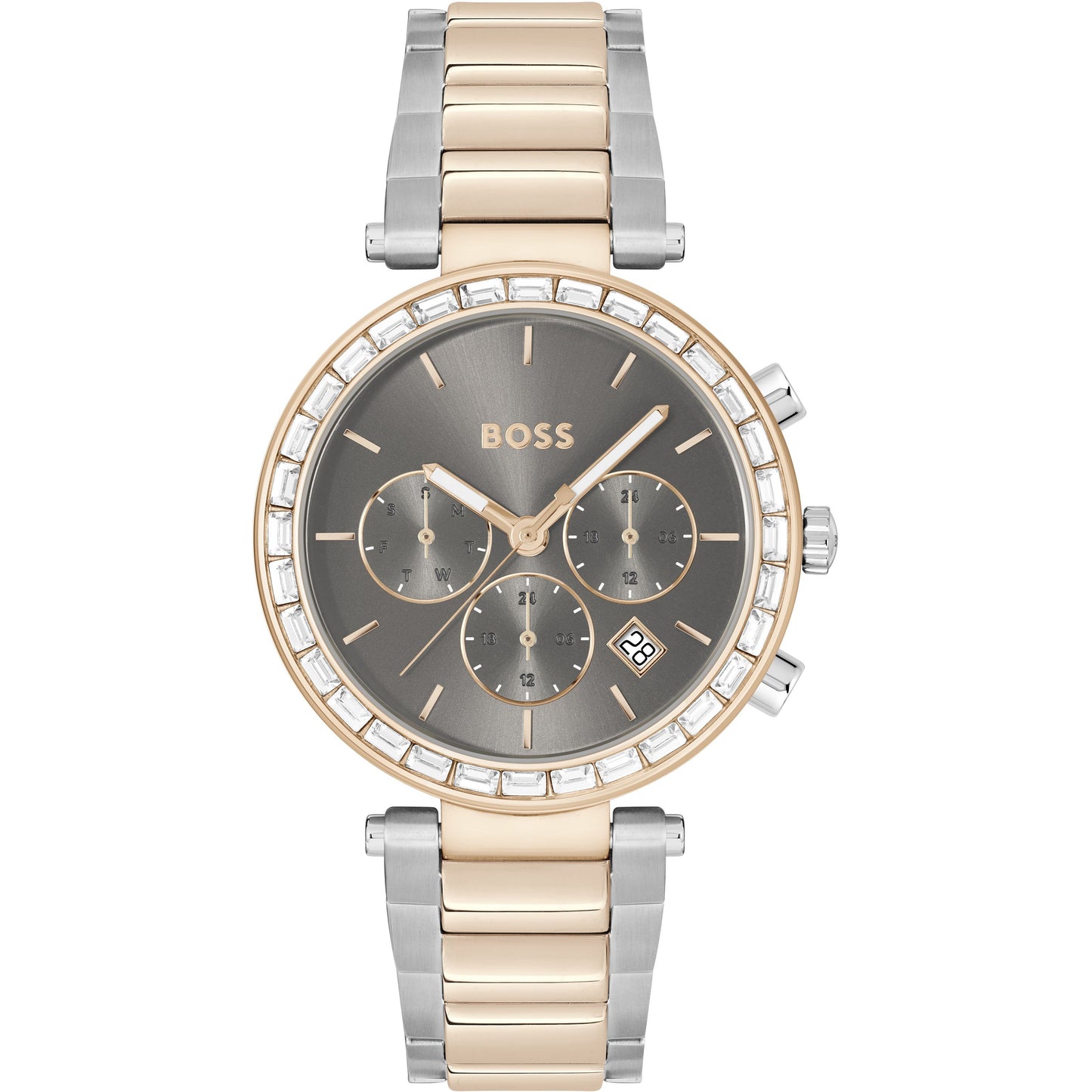 Ladies Hugo Boss Two Tone Grey Chronograph Cubic Zirconia Watch