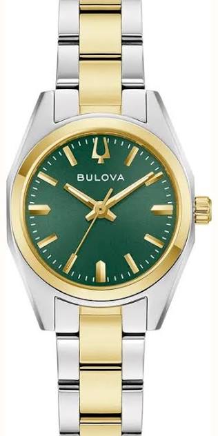 Ladies Two Tone Bulova Surveyor Mini Green 22mm Watch