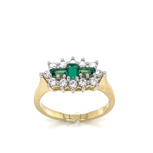 9ct Green & Cubic Zirconia Boat Cluster Ring