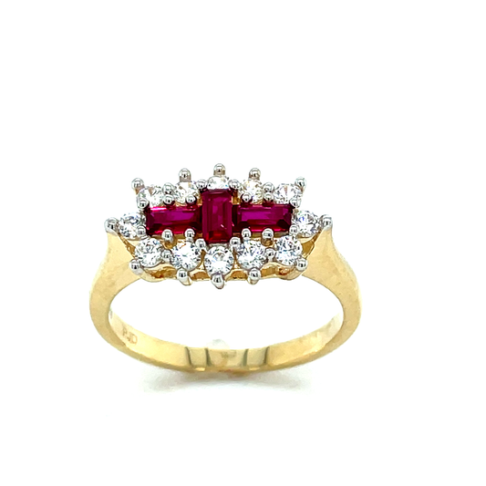 9ct Red & Cubic Zirconia Boat Cluster Ring