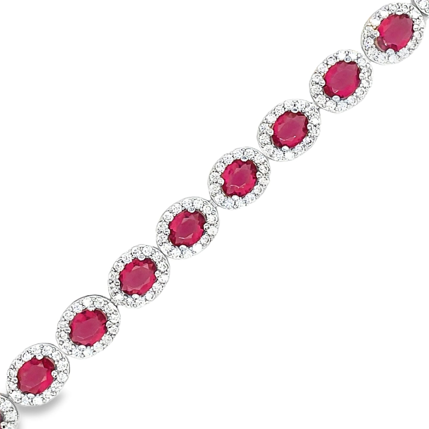 Sterling Silver Oval Red and White Cluster Tennis Bracelet