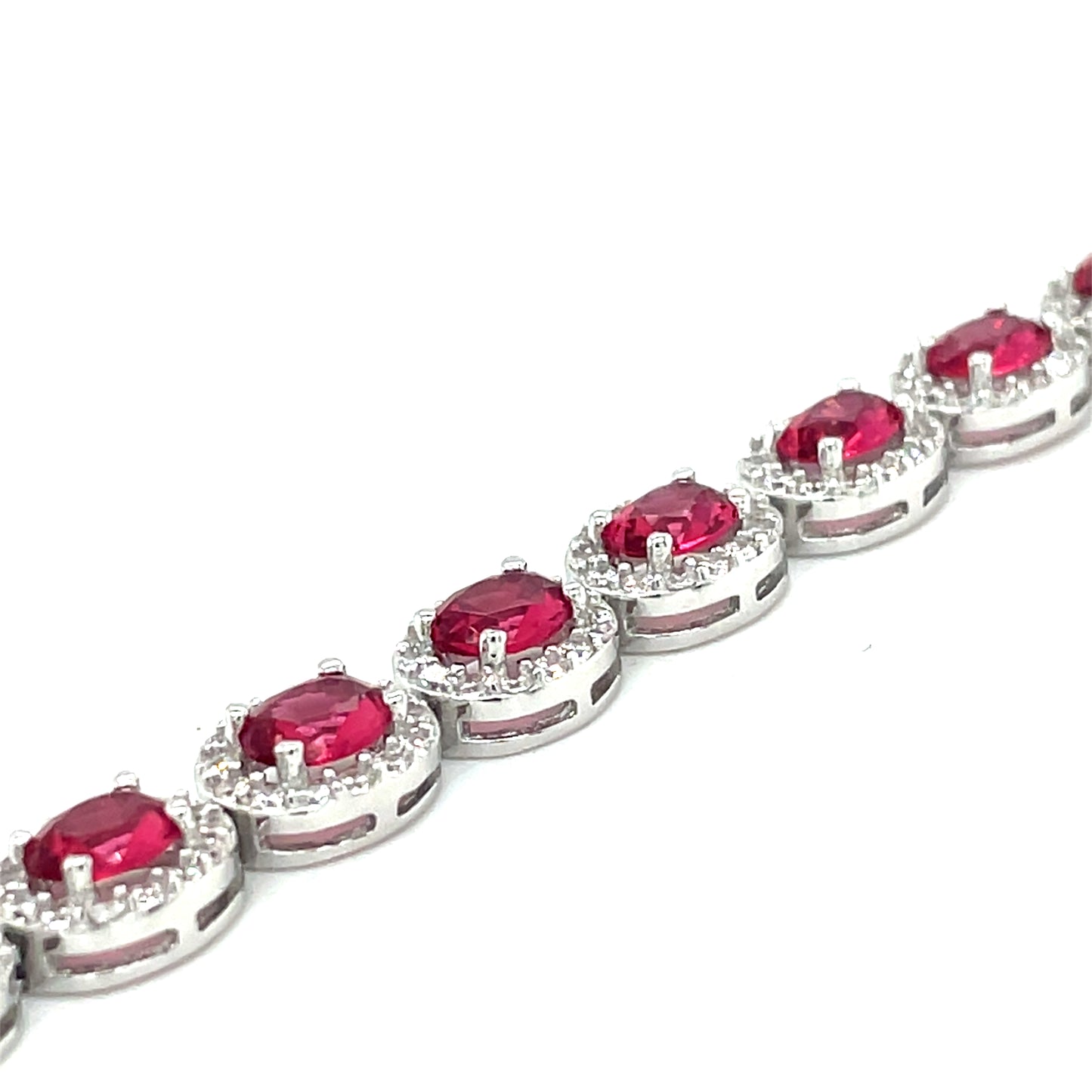 Sterling Silver Oval Red and White Cluster Tennis Bracelet