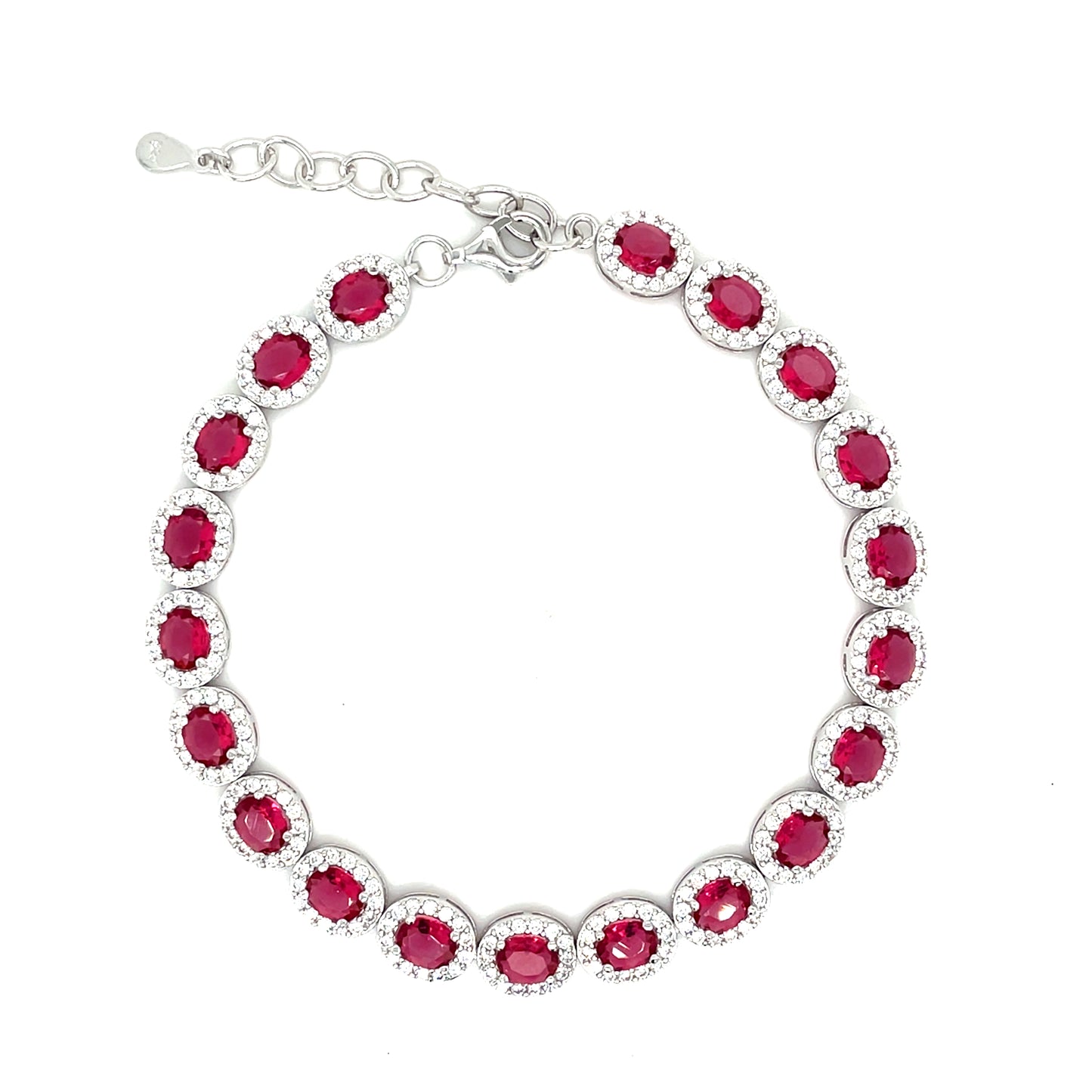 Sterling Silver Oval Red and White Cluster Tennis Bracelet