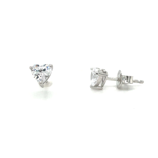 Sterling Silver Cubic Zirconia Heart Stud Earrings