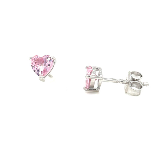 Sterling Silver Pink Cubic Zirconia Heart Stud Earrings