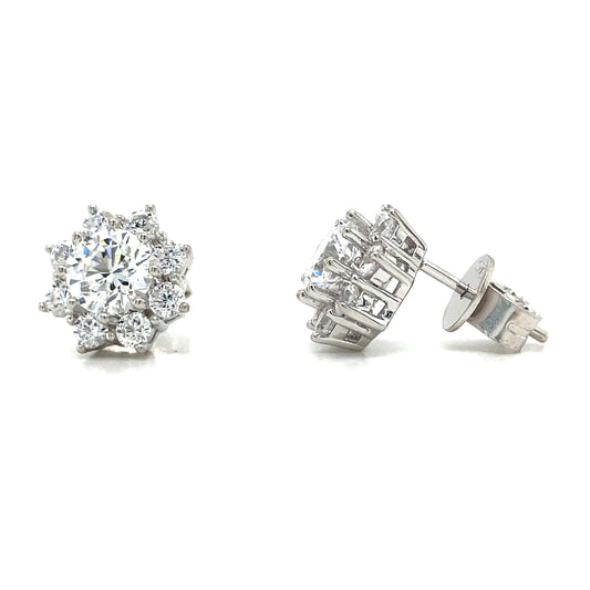 Sterling Silver Round CZ Cluster Stud Earring