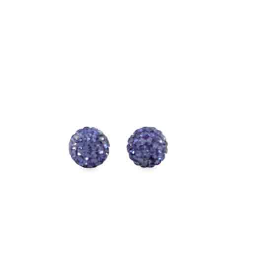 Sterling Silver CZ Purple Disco Ball Earrings
