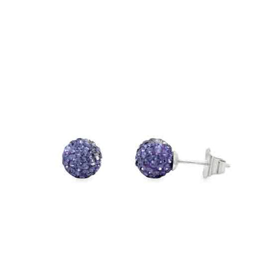 Sterling Silver CZ Purple Disco Ball Earrings