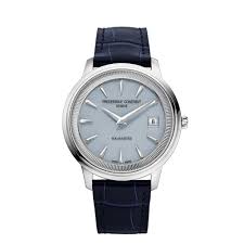 Gents Stainless Steel Frederique Constant Moneta Solarmetre 39mm Light Blue Dial Leather Strap Watch