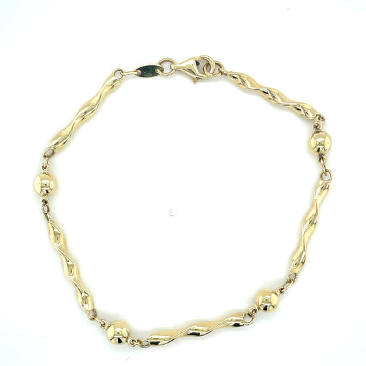 9ct Bracelet Bar Wave / Pol Ball