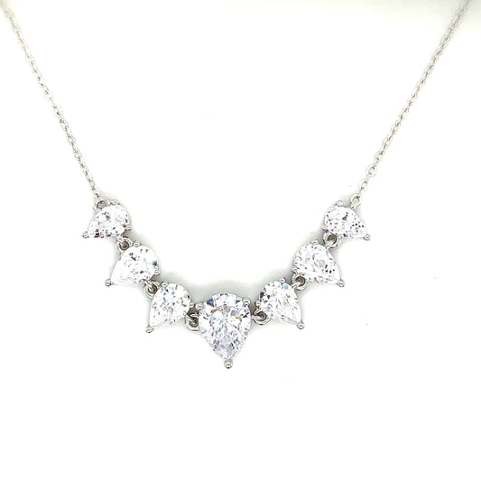 Sterling Silver Cubic Zirconia 7 Pear Graduated Necklet