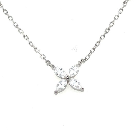 Sterling Silver Cubic Zirconia Flower Necklet