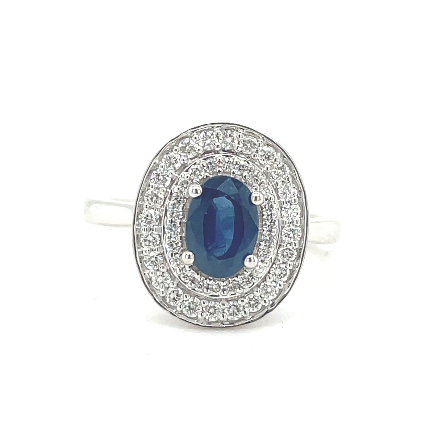 9ct White Gold Sapphire And Diamond Oval Cluster .35ct Ring