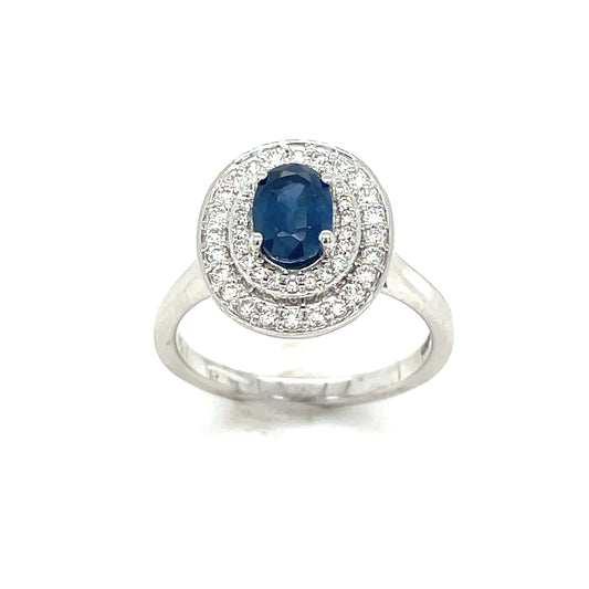 9ct White Gold Sapphire And Diamond Oval Cluster .35ct Ring