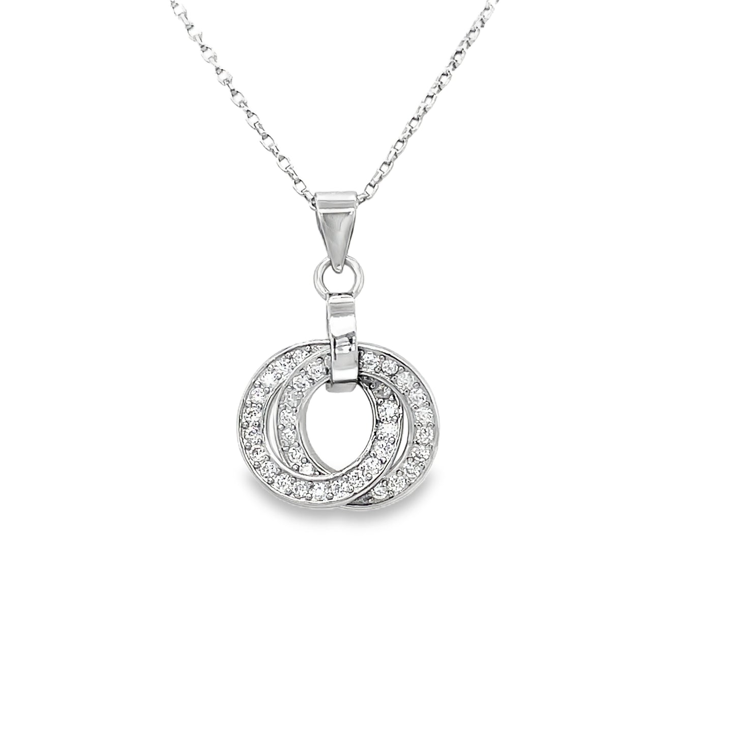 Sterling Silver Open CZ Double Circle Pendant and Earring Set