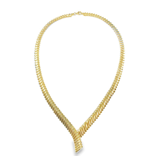 9ct Yellow Gold Polished Crossover Bar Necklet with Milgrain Edge