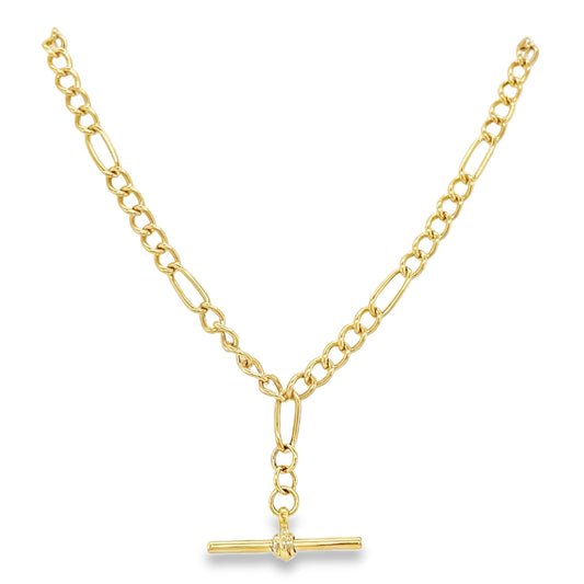 9ct Yellow Gold Figaro Necklet with T-Bar