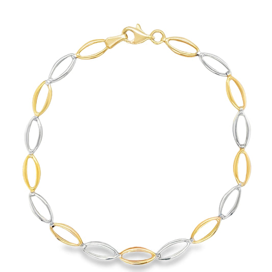 9ct Two Tone Gold Open Oval Link Bracelet