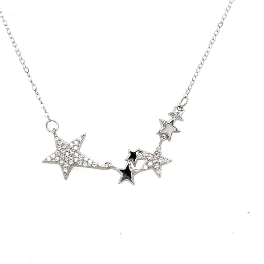 Sterling Silver CZ Star Hammock Cluster Necklet