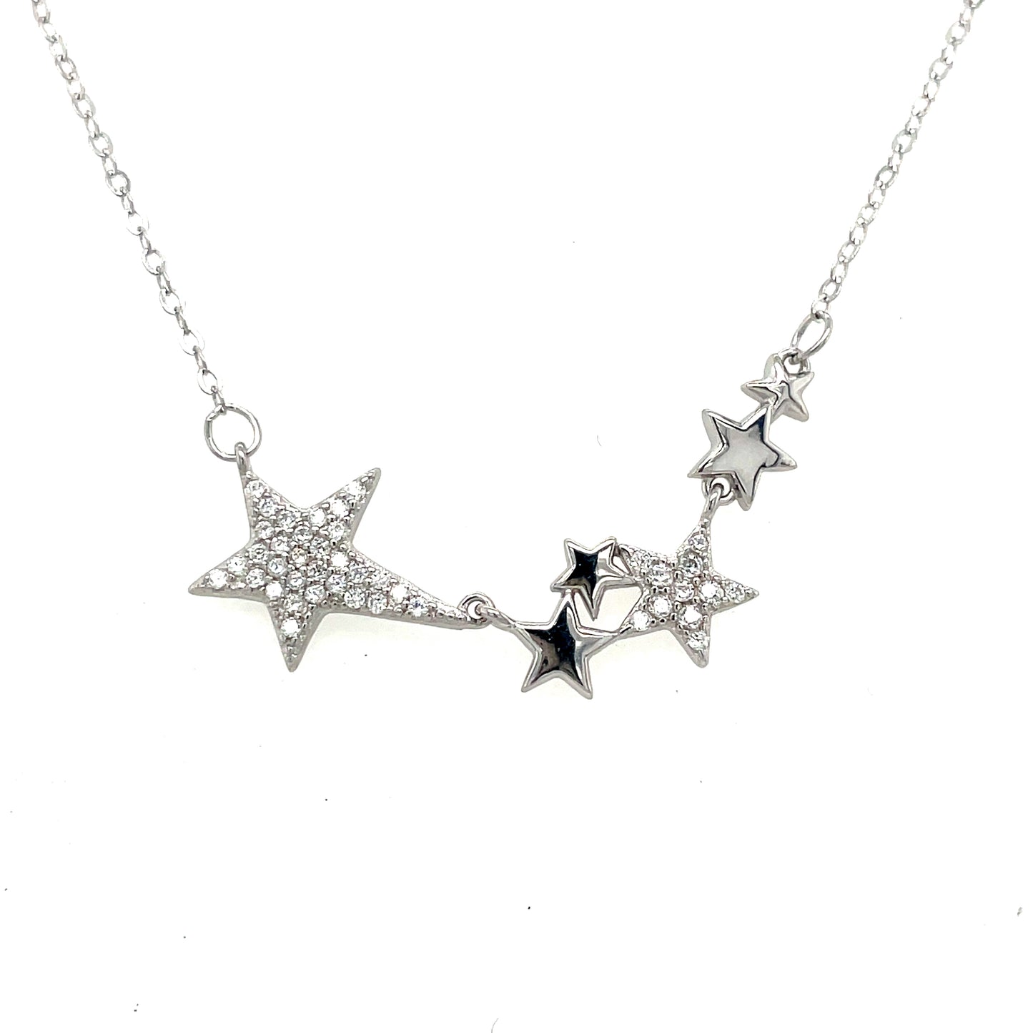 Sterling Silver CZ Star Hammock Cluster Necklet