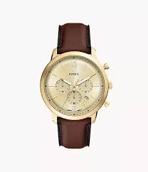 Gents Fossil Rolled Gold Neutra Brown Strap Watch