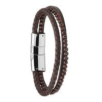 Gents Steelwear Stainless Steel Honolulu 3 Row Leather & Bead  Bracelet