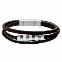 Gents Steelwear Stainless Steel London 3 Row Leather & Bead Bracelet