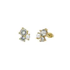 Ted Baker Gold Plated Joyaa Cluster CZ & Pearl Earrings