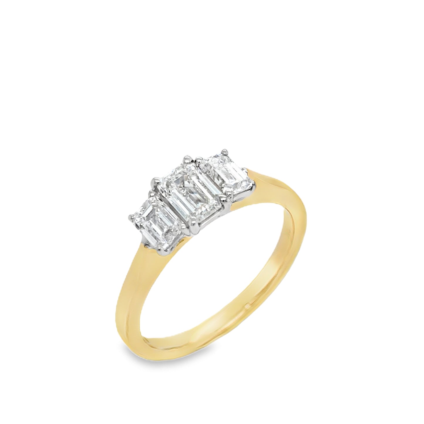 9ct 3 Stone Emerald Cut Cultured Diamond Ring 1.10ct