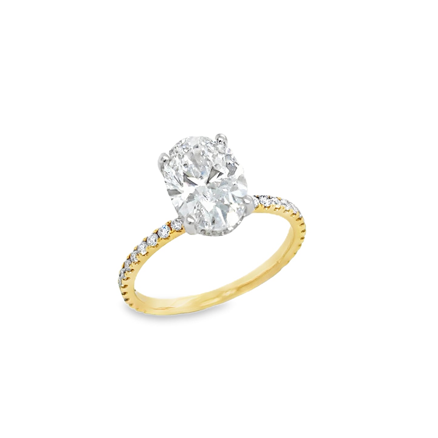 18ct Oval Solitaire Cultured Diamond Ring With Hidden Halo & Shoulders 2.57ct