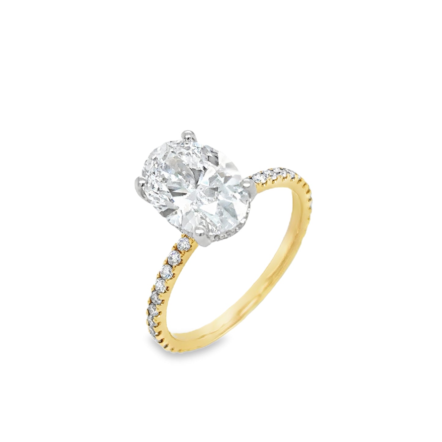 18ct Oval Solitaire Cultured Diamond Ring With Hidden Halo & Shoulders 2.57ct