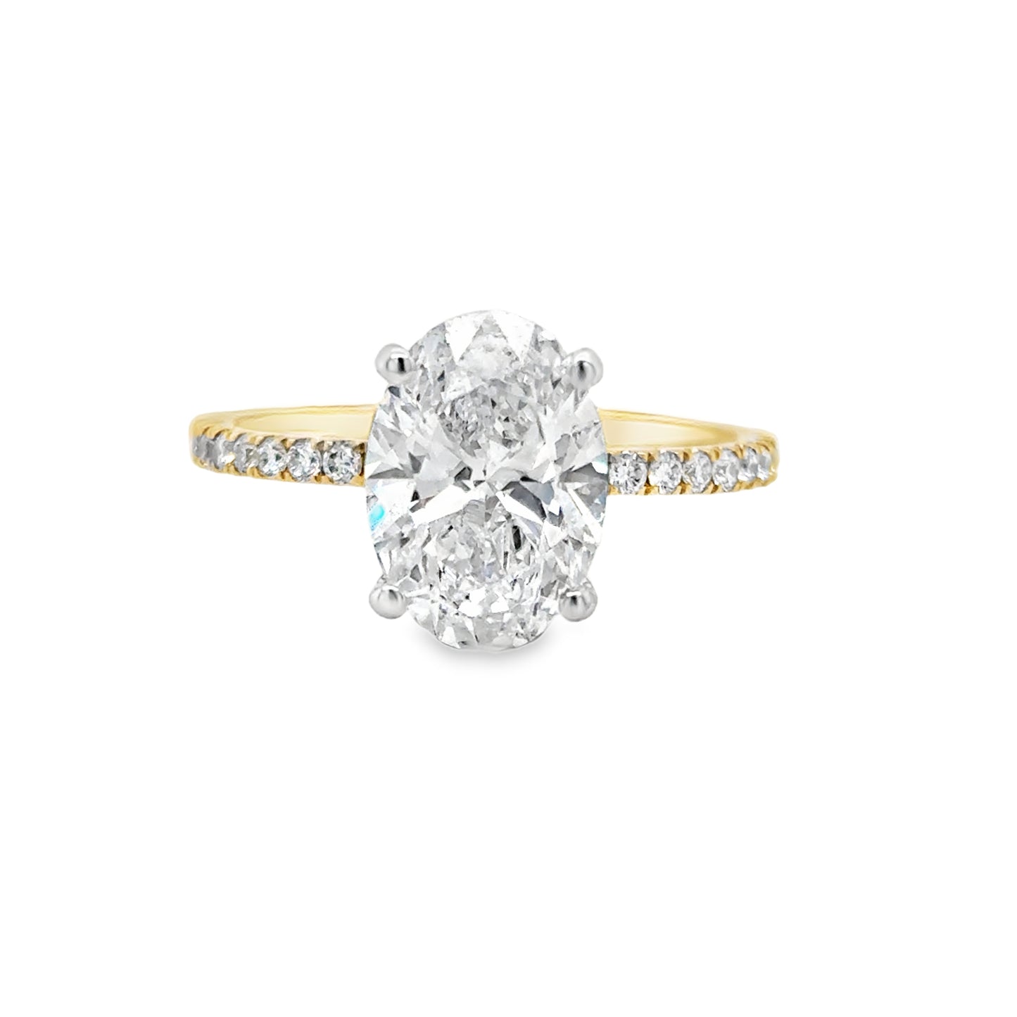 18ct Oval Solitaire Cultured Diamond Ring With Hidden Halo & Shoulders 2.57ct