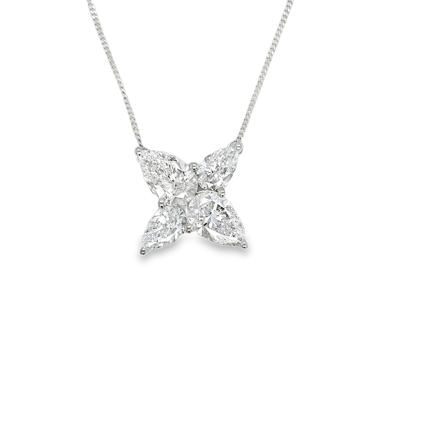 9ct White Gold Four Stone Floral Cutlured Diamond Necklet 3.00ct