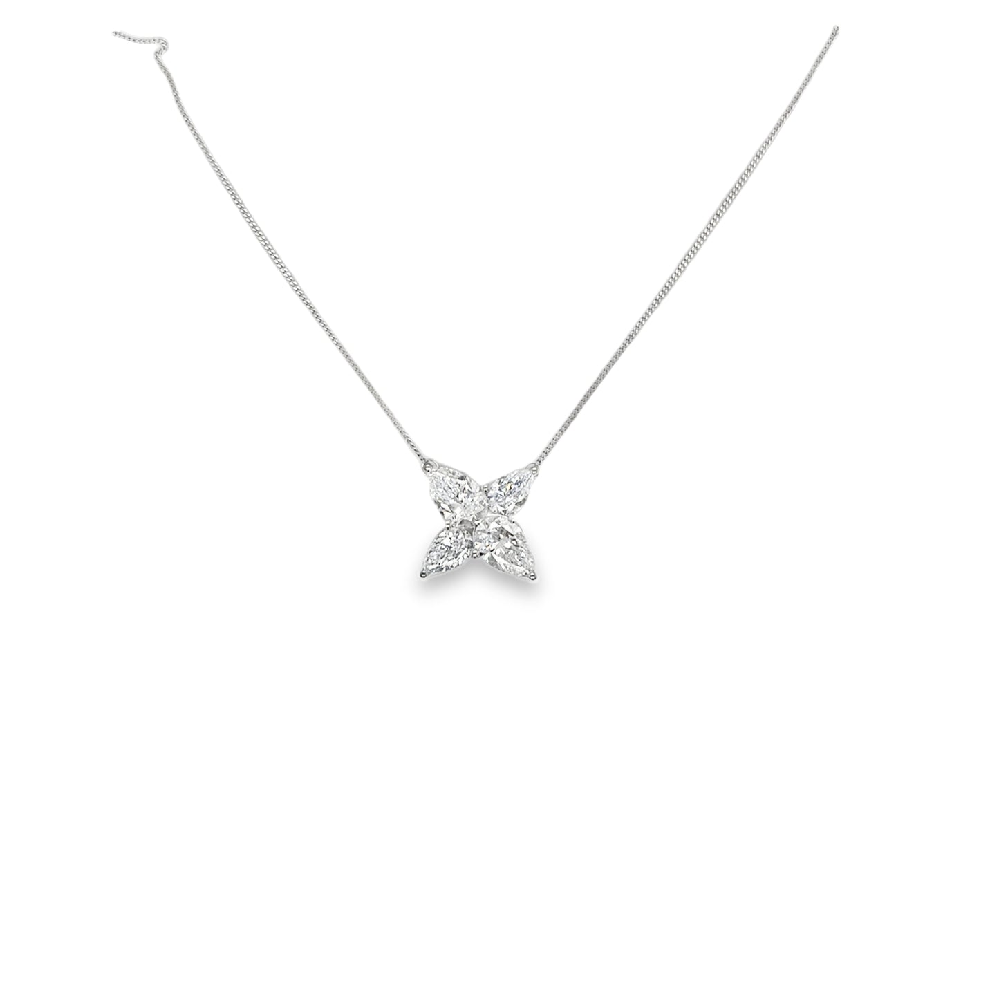 9ct White Gold Four Stone Floral Cutlured Diamond Necklet 3.00ct