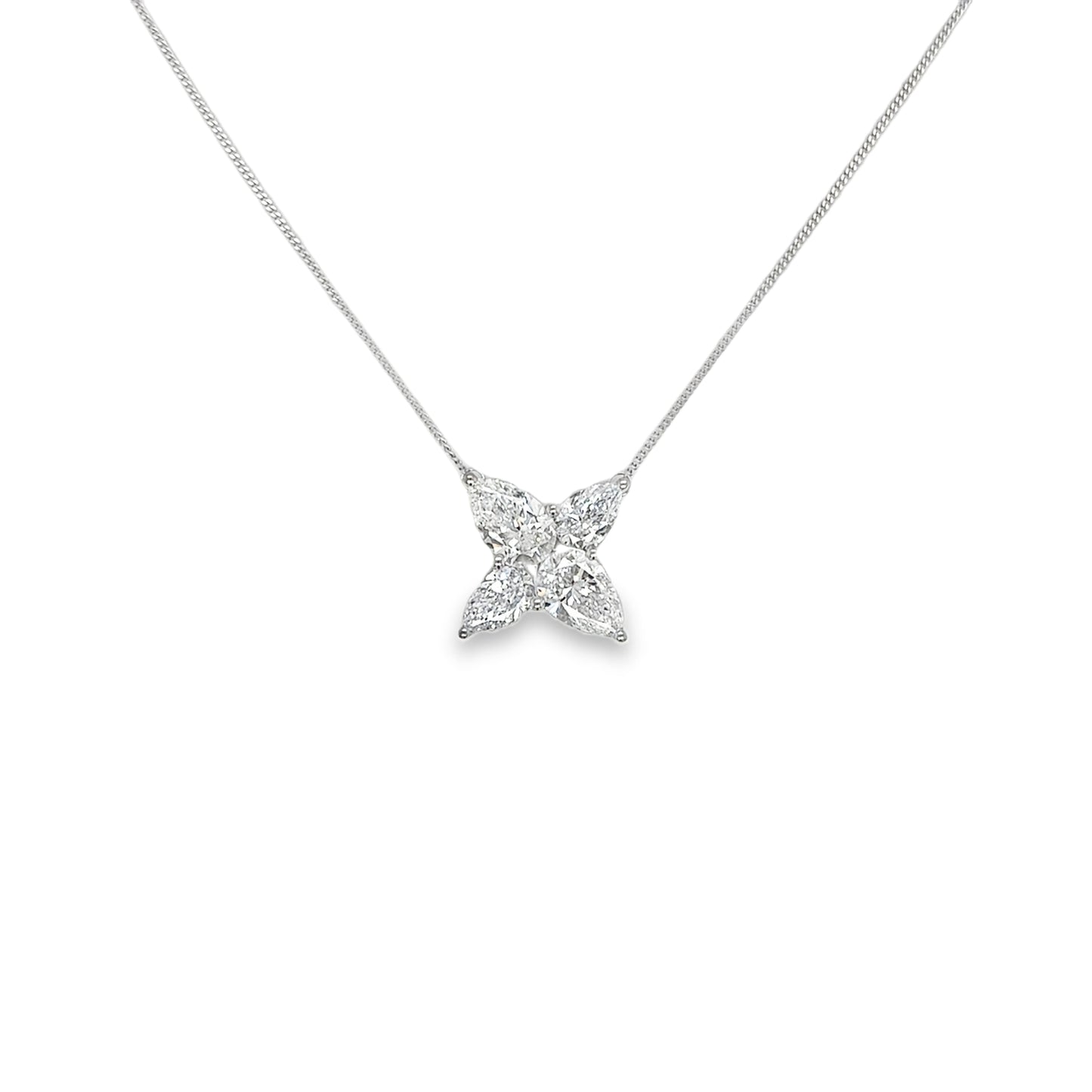 9ct White Gold Four Stone Floral Cutlured Diamond Necklet 3.00ct