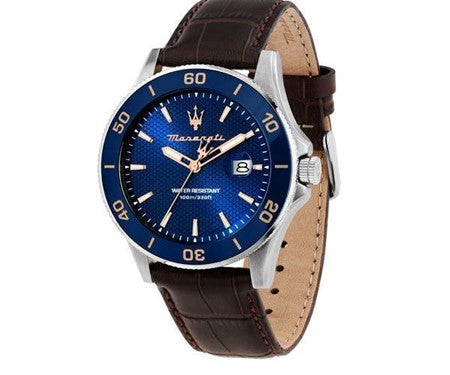 Gents Stainless Steel Maserati Competizione 43mm Blue Dial Watch With Rose Batons