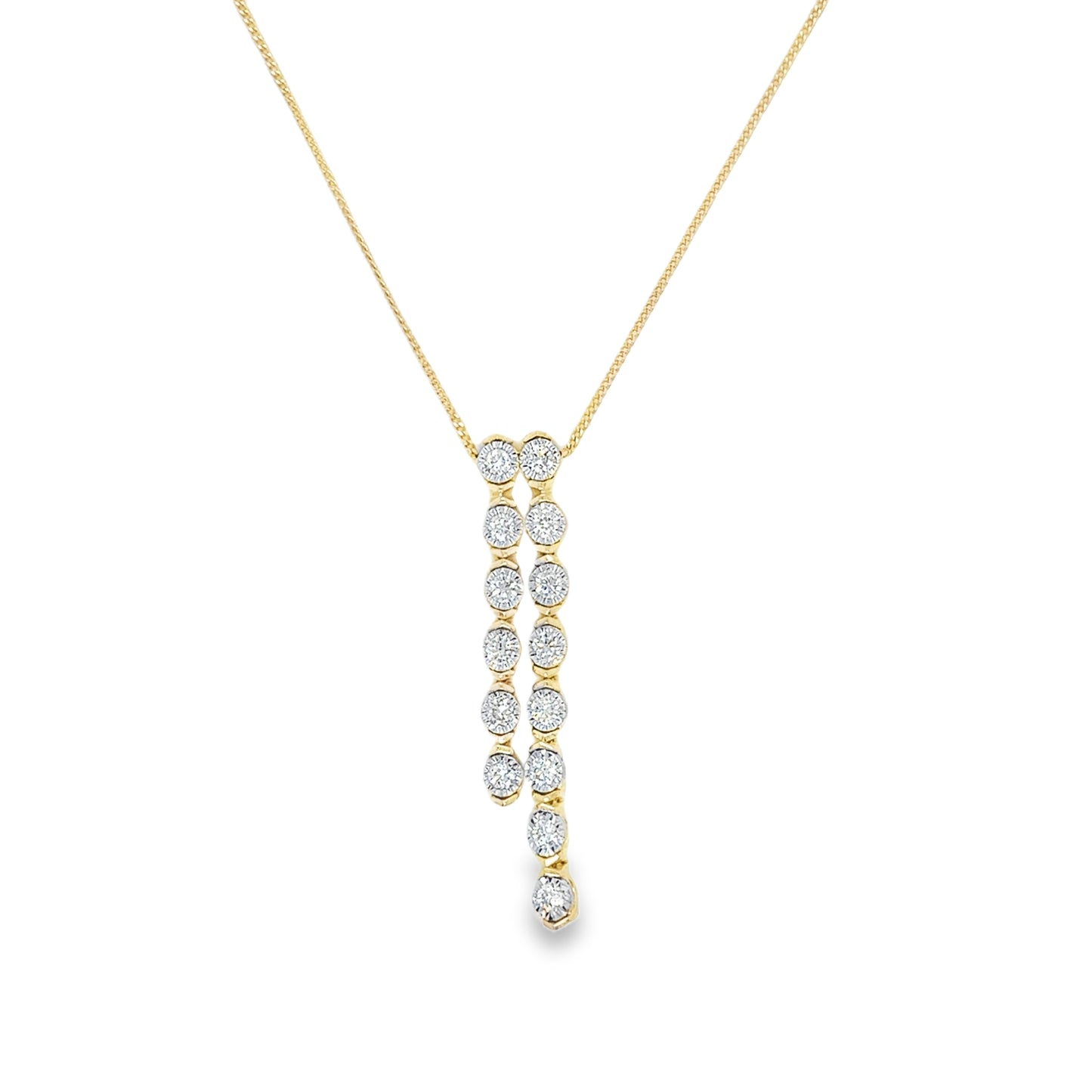 9ct Yellow Gold Two Line Drop Illusion Set Cultured Diamond Necklet .50ct