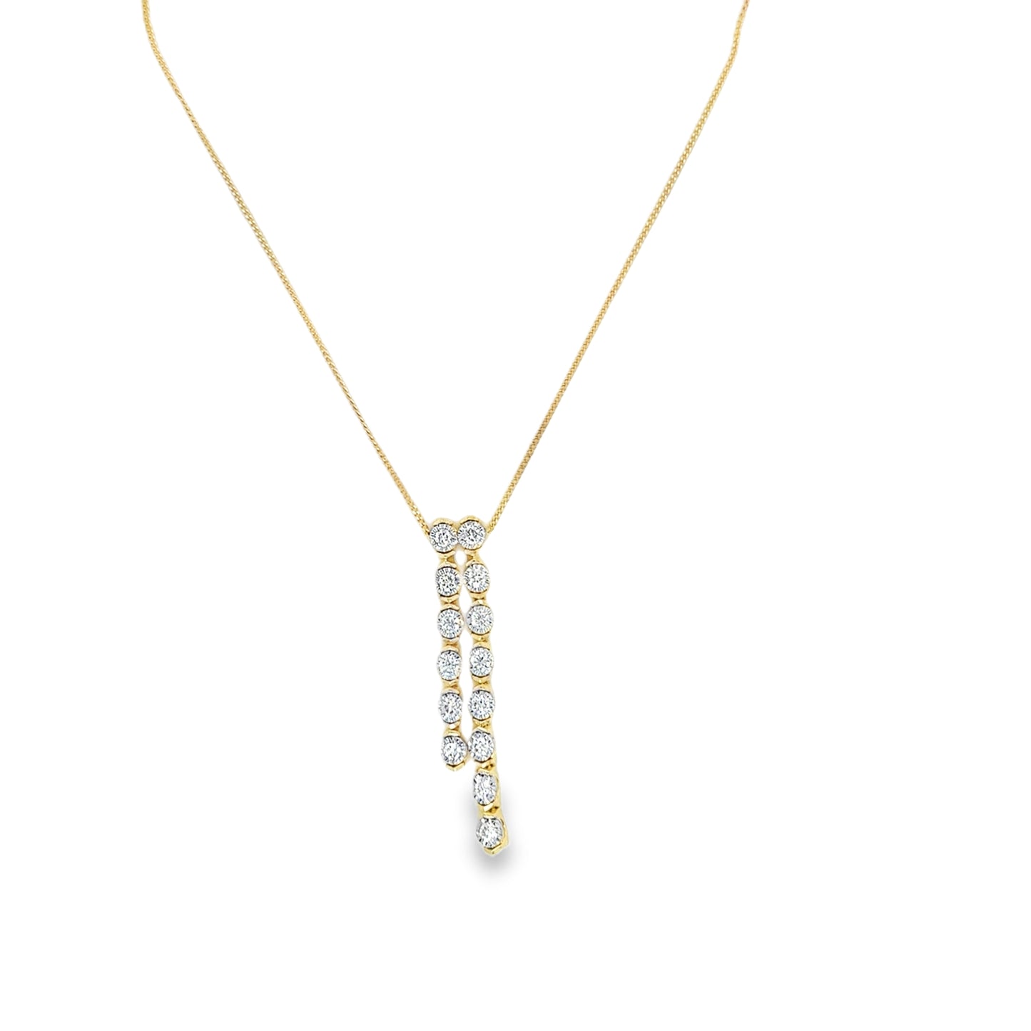 9ct Yellow Gold Two Line Drop Illusion Set Cultured Diamond Necklet .50ct