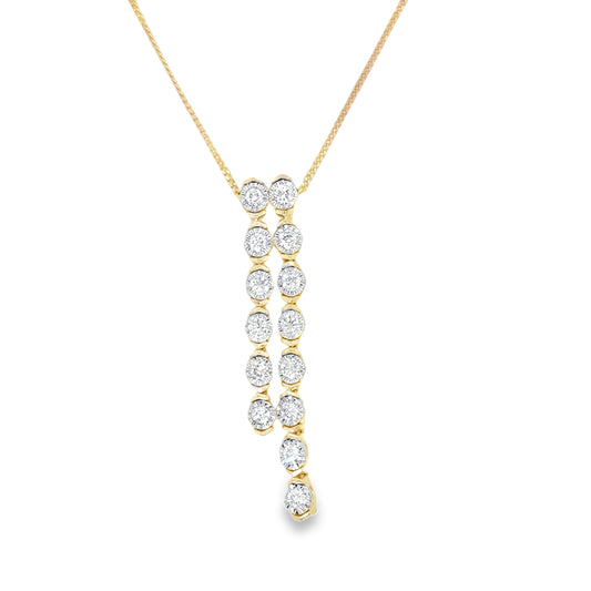 9ct Yellow Gold Two Line Drop Illusion Set Cultured Diamond Necklet .50ct