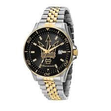 Gents Two Tone Maserati Sfida 44mm Black Logo Dial Watch