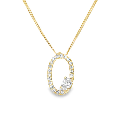 9ct Yellow Gold Open Oval Cultured Diamond Set Pendant .20ct