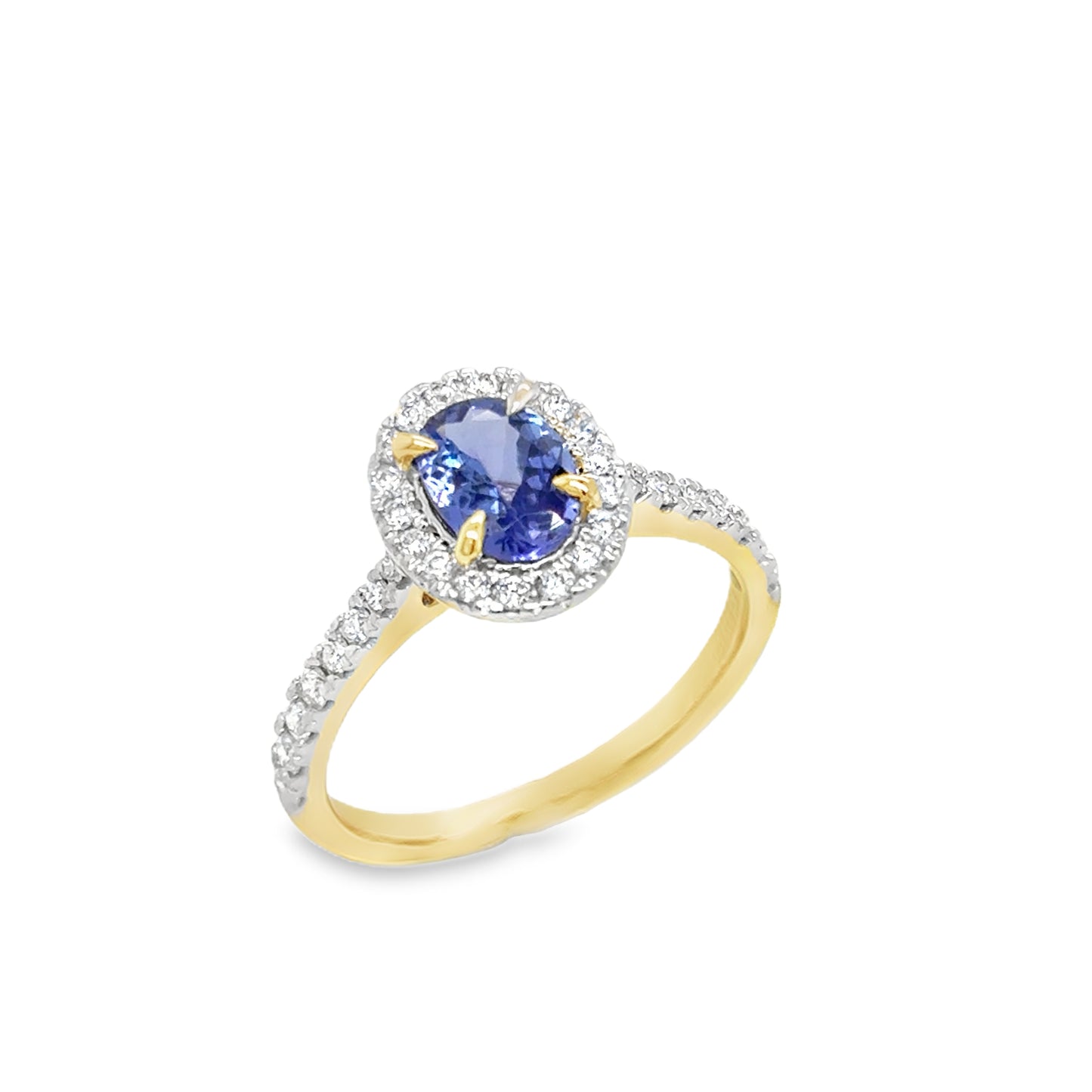 9ct Yellow Gold Oval Cultured Sapphire and Cultured Diamond Cluster Ring .33ct