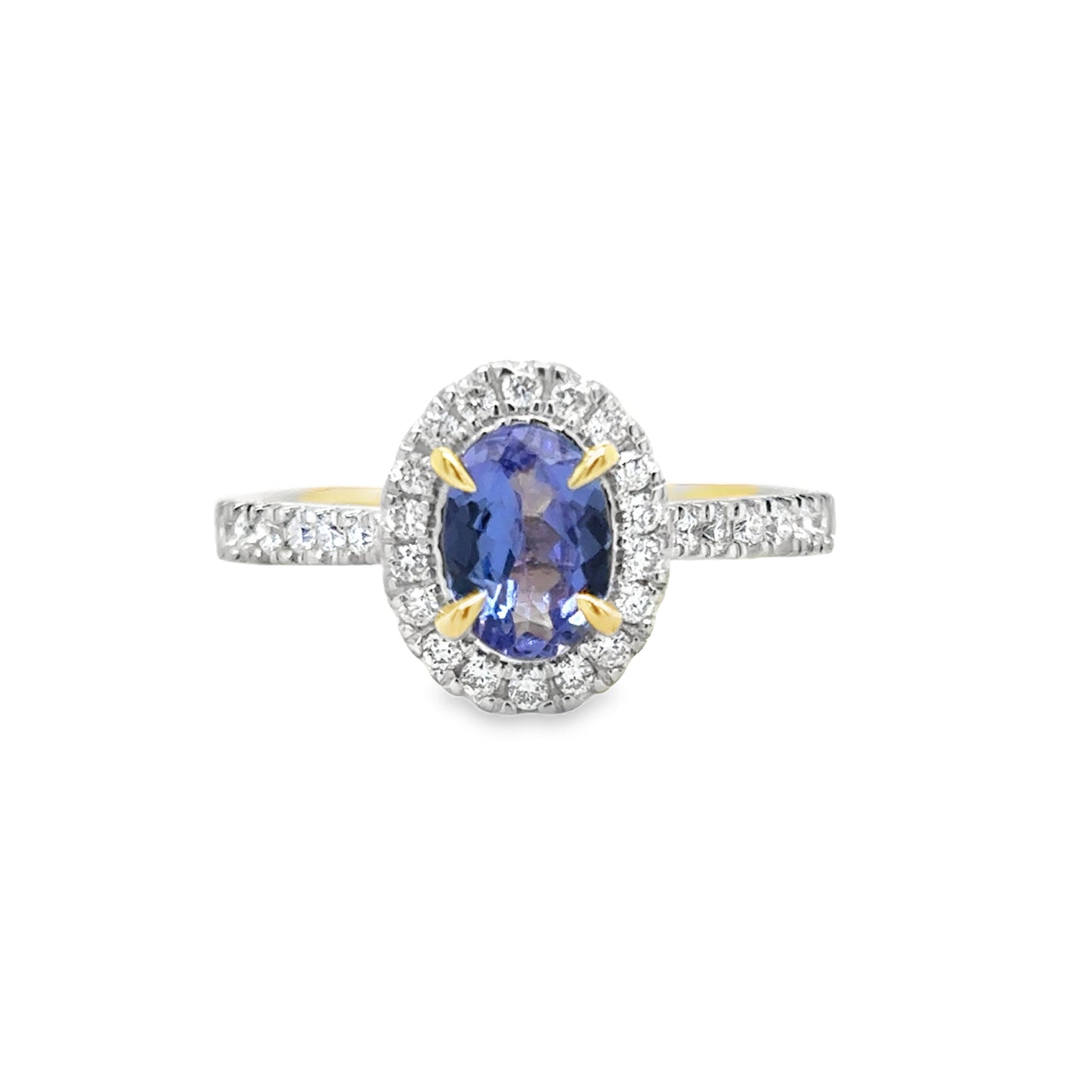 9ct Yellow Gold Oval Cultured Sapphire and Cultured Diamond Cluster Ring .33ct