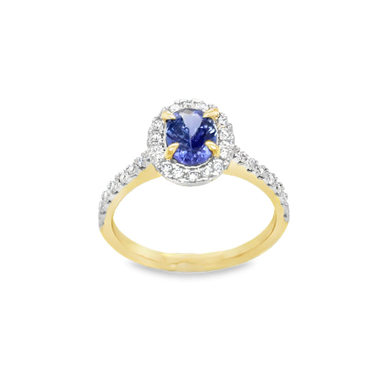 9ct Yellow Gold Oval Cultured Sapphire and Cultured Diamond Cluster Ring .33ct